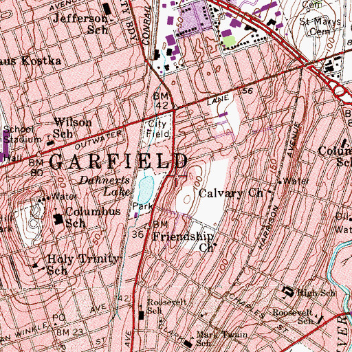 Topographic Map of Garfield Free Public Library, NJ