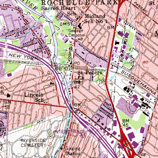 Topographic Map of Presbyterian Church of Bergen, NJ