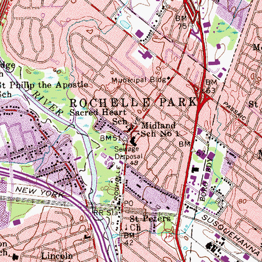 Topographic Map of Sacred Heart Church, NJ