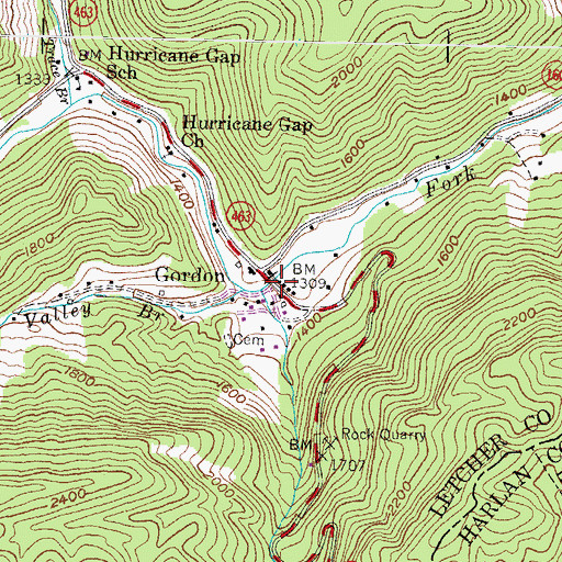 Topographic Map of Hurricane Gap (historical), KY