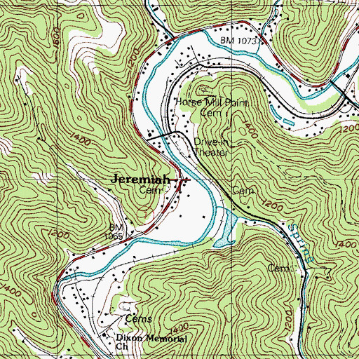 Topographic Map of Jeremiah Post Office, KY
