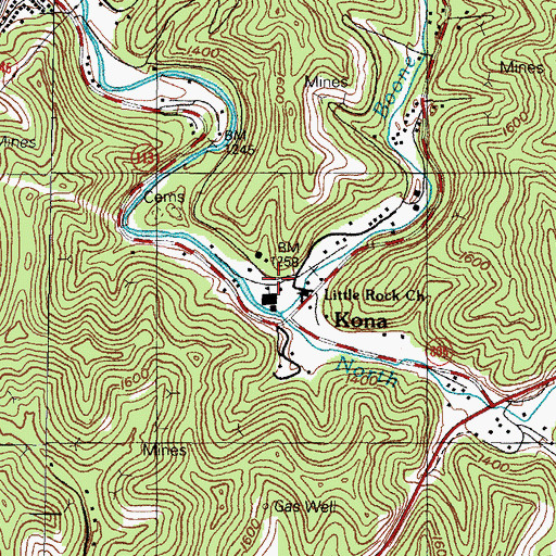 Topographic Map of Kona Railroad Station (historical), KY