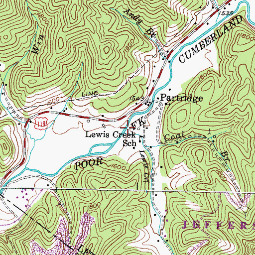 Topographic Map of Lewis Creek Post Office (historical), KY