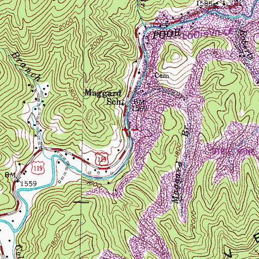 Topographic Map of Maggard Post Office (historical), KY