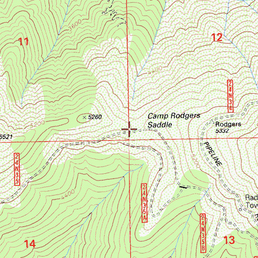 Topographic Map of Camp Rodgers Saddle, CA