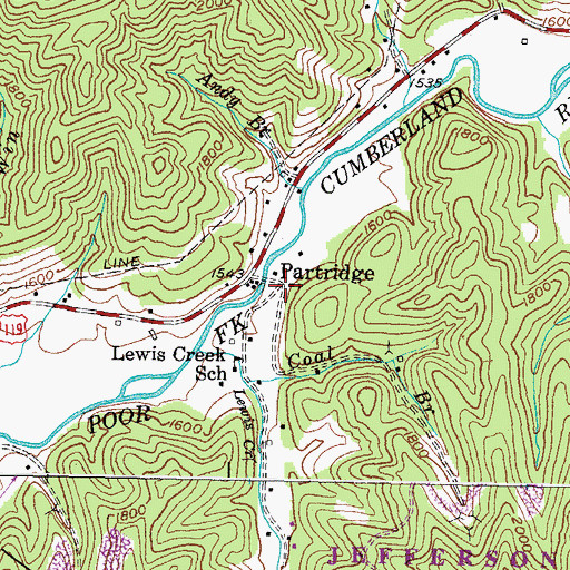 Topographic Map of Partride Post Office, KY
