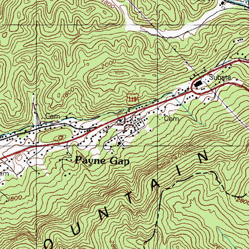 Topographic Map of Payne Gap Post Office (historical), KY