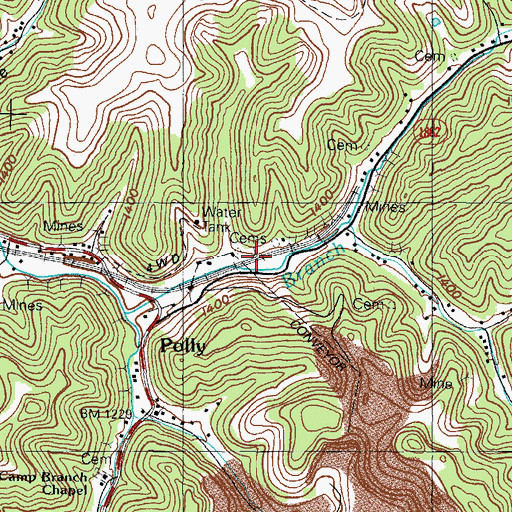 Topographic Map of Polly Railroad Station (historical), KY