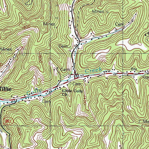 Topographic Map of Tillie Post Office (historical), KY