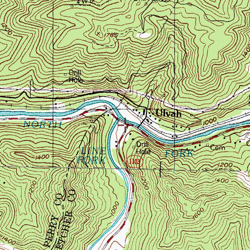 Topographic Map of Ulvah Post Office (historical), KY