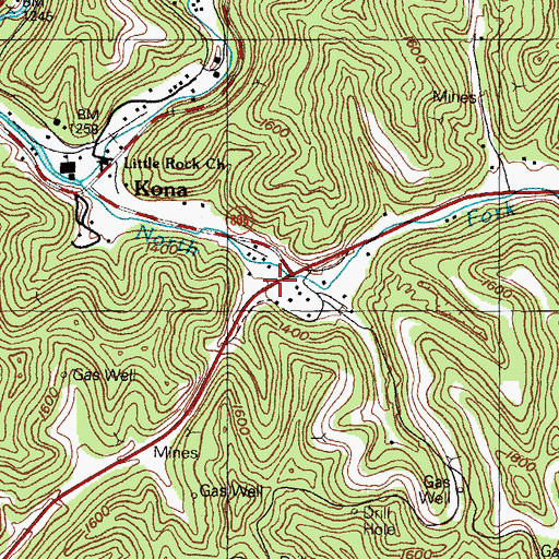 Topographic Map of Vilas Post Office (historical), KY