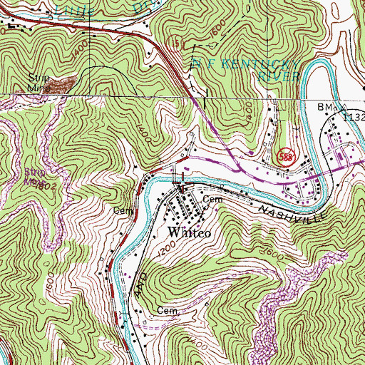 Topographic Map of Whitco Railroad Station (historical), KY