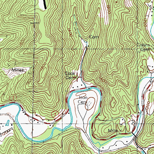 Topographic Map of Cook Cemetery, KY