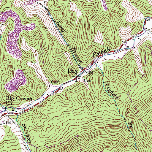 Topographic Map of Day Post Office (historical), KY