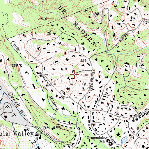 Topographic Map of Caada Del Corte De Madera, CA