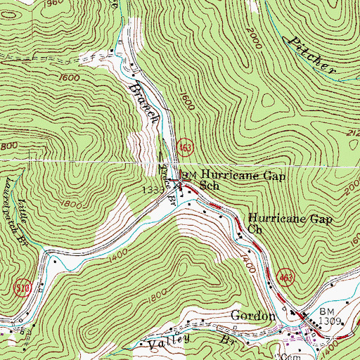 Topographic Map of Gordon Post Office (historical), KY