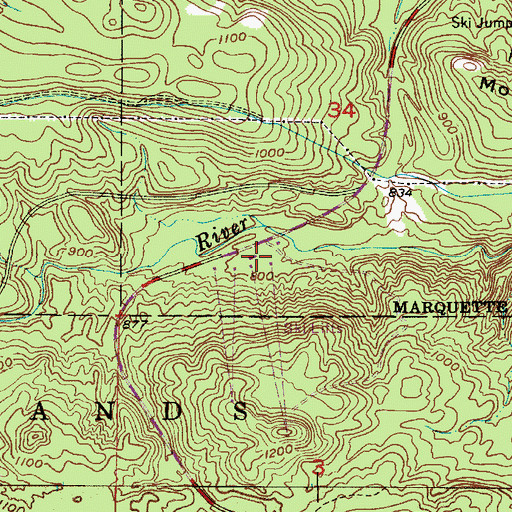 Topographic Map of Marquette Mountain Ski Area, MI