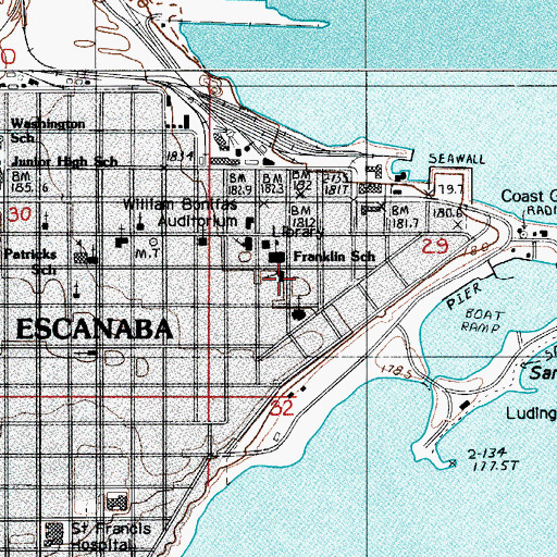 Topographic Map of First United Methodist Church, MI
