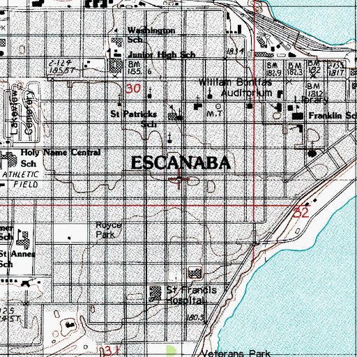 Topographic Map of Escanaba Free Lutheran Church, MI