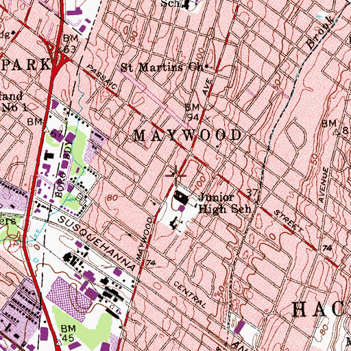 Topographic Map of Maywood Public Library, NJ