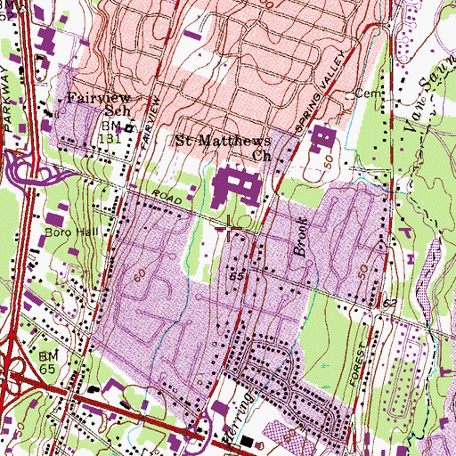 Topographic Map of Paramus Public Library, NJ
