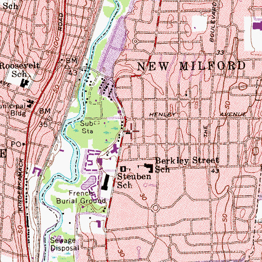 Topographic Map of New Milford Presbyterian Church, NJ
