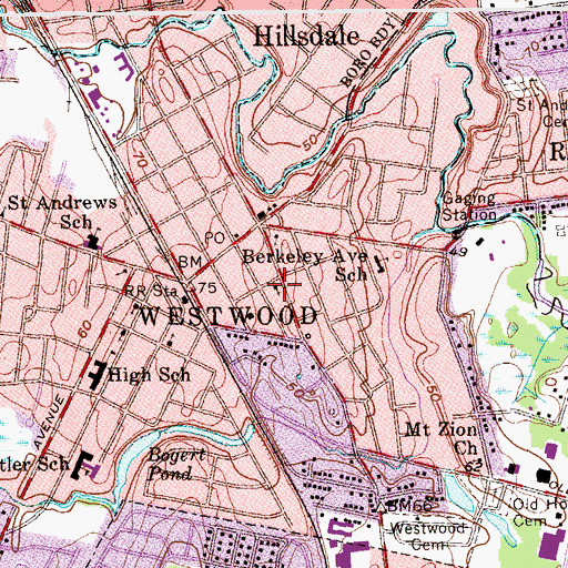 Topographic Map of Westwood United Methodist Church, NJ