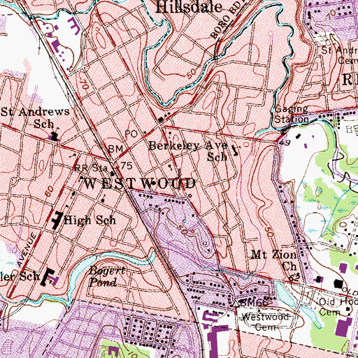 Topographic Map of Westwood Boro Hall, NJ