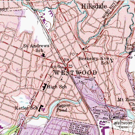Topographic Map of Westwood Station, NJ