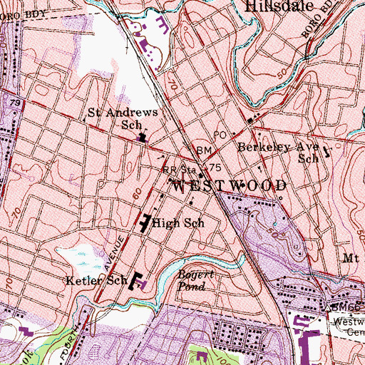 Topographic Map of Westwood Free Public Library, NJ