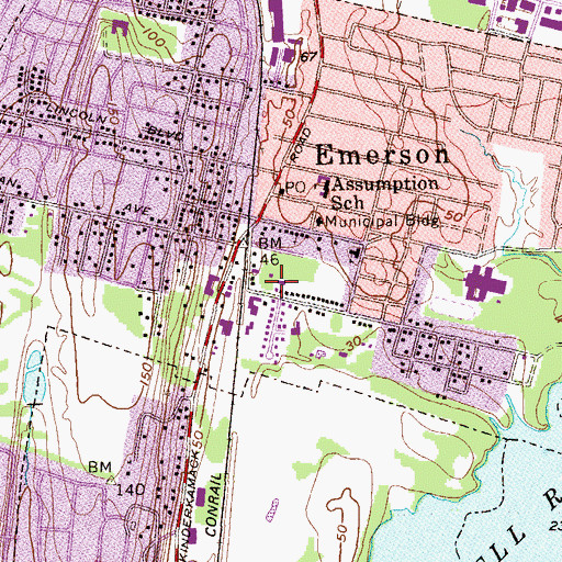 Topographic Map of Emerson Public Library, NJ
