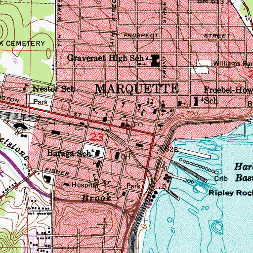 Topographic Map of Marquette Post Office, MI