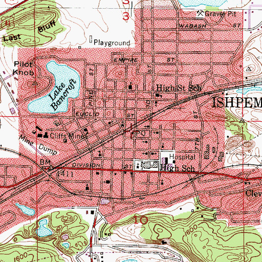 Topographic Map of Ishpeming Post Office, MI