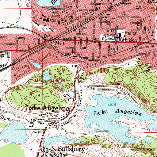 Topographic Map of Ishpeming City Library, MI