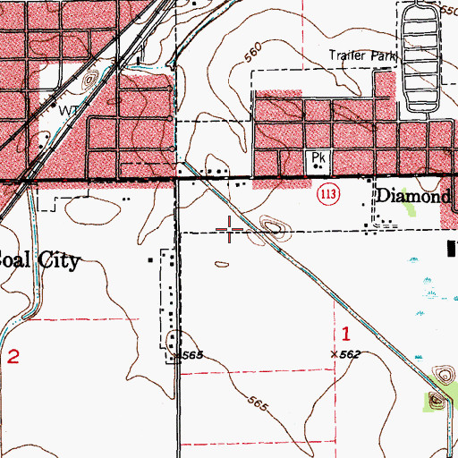 Topographic Map of Diamond Number 4 Mine, IL