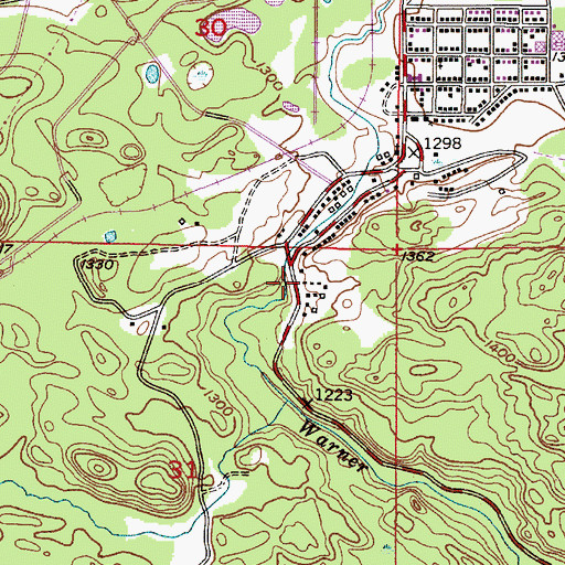 Topographic Map of Warner Falls, MI