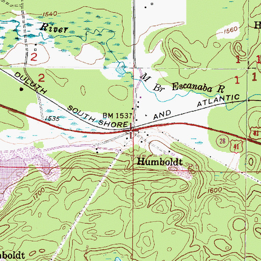 Topographic Map of Humboldt Post Office (historical), MI