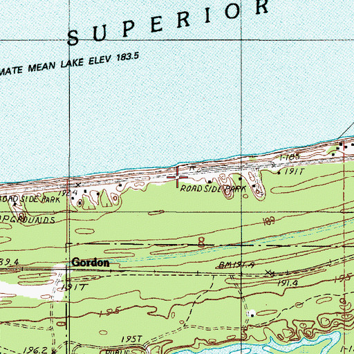 Topographic Map of Gitche Gumee Campground and RV Park, MI