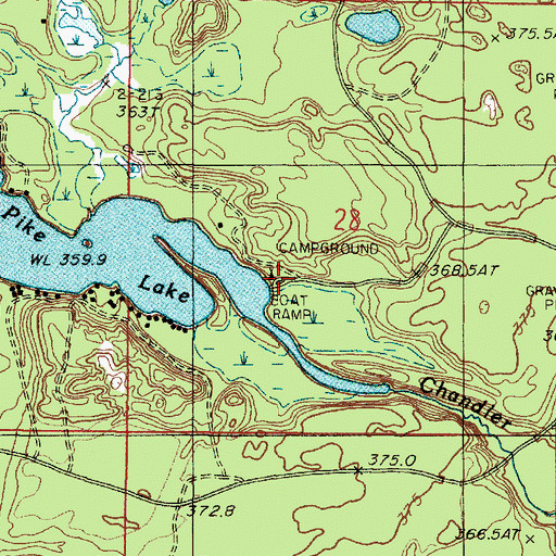 Topographic Map of Pike Lake State Forest Campground, MI