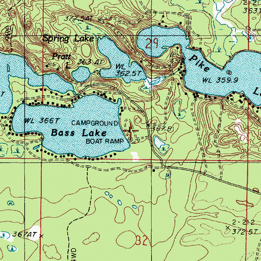 Topographic Map of Bass Lake State Forest Campground, MI