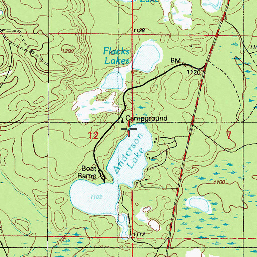 Topographic Map of Anderson Lake West State Forest Campground, MI