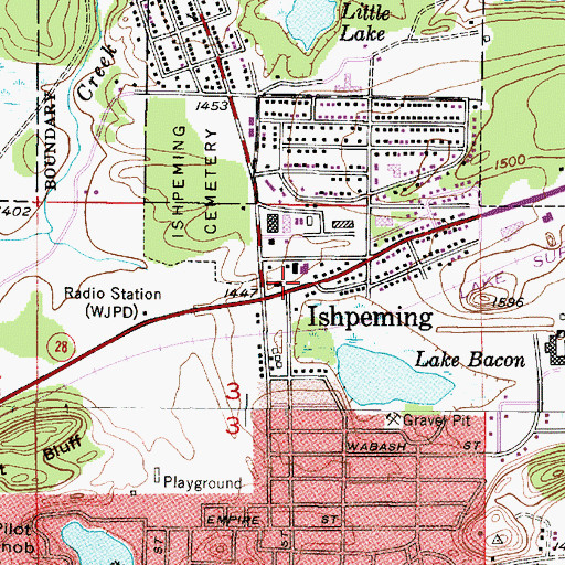 Topographic Map of Ishpeming: Historic Ski Center Historical Marker, MI