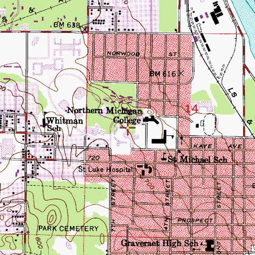 Topographic Map of Vielmetti Health Center, MI