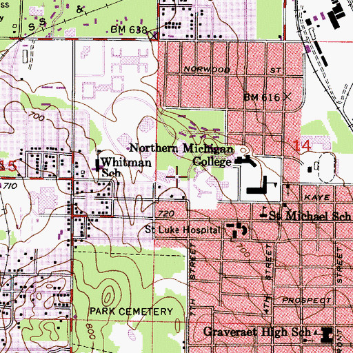Topographic Map of Thomas Fine Arts Building, MI
