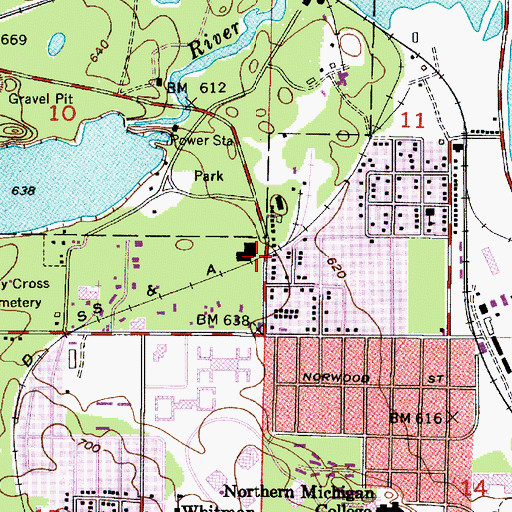 Topographic Map of Services Building, MI