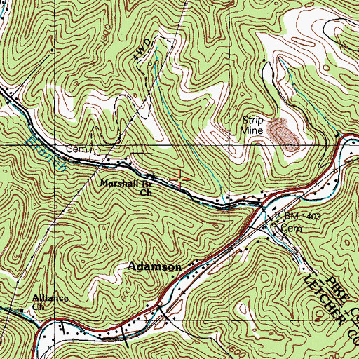Topographic Map of Marshall Branch (historical), KY
