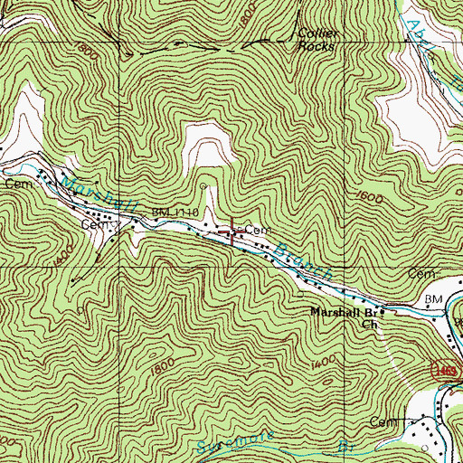 Topographic Map of Marshall Branch (historical), KY