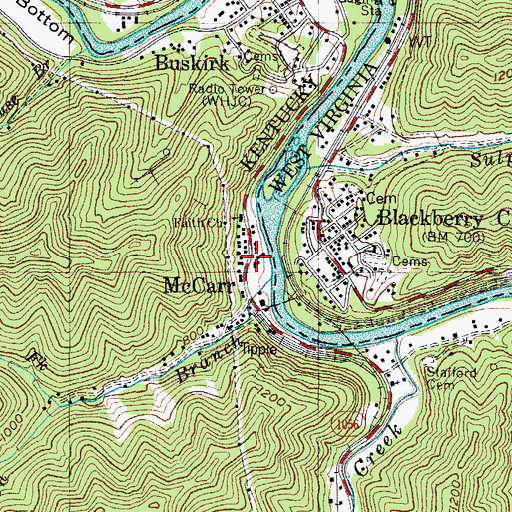 Topographic Map of McCarr Post Office, KY