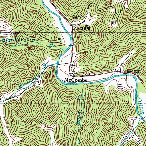 Topographic Map of McCombs Post Office (historical), KY