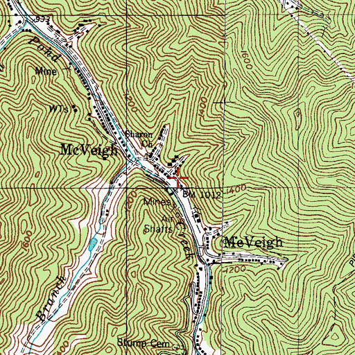 Topographic Map of McVeigh Post Office (historical), KY